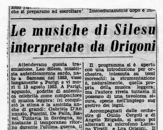 Le musiche di Silesu interpretate da Origoni
