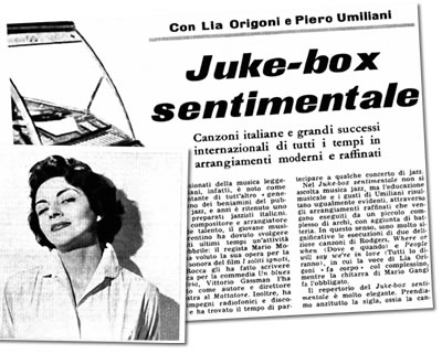 Il Radiocorriere TV:  Lia Origoni e P. Umiliani in Juke-box sentimentale 
